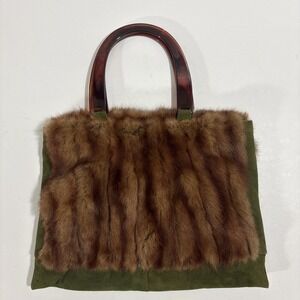 Vintage An Original By Regina Fur Suede Tote Bag Tortoiseshell Top Handle